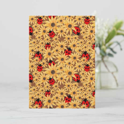 Black-Eyed Susan And Ladybugs Seamless Pattern Kaart (Staand voorkant)