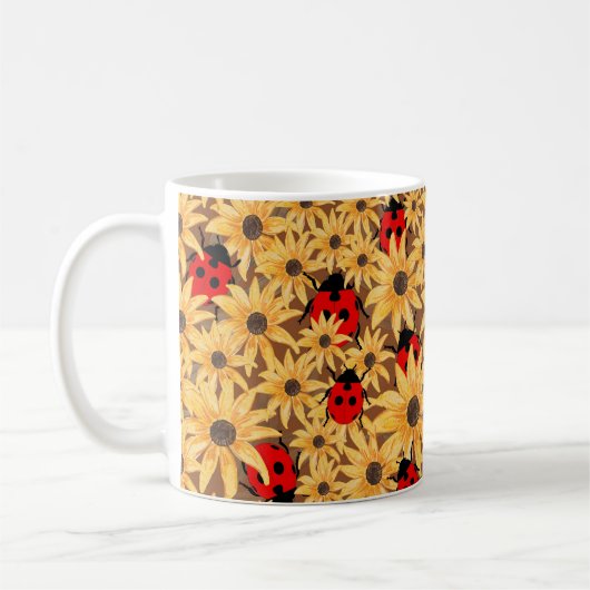 Black-Eyed Susan And Ladybugs Seamless Pattern Koffiemok (Links)