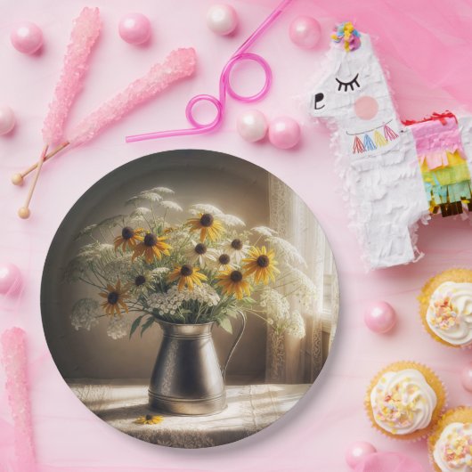 Black-eyed Susan Bouquet op kant Papieren Bordje (Feest)