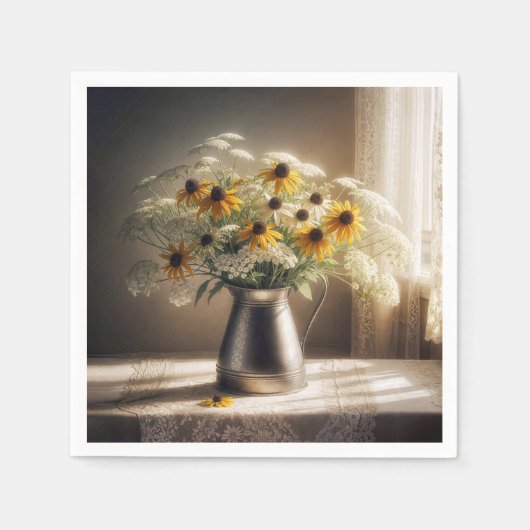 Black-eyed Susan Bouquet op kant Servet (Voorkant)