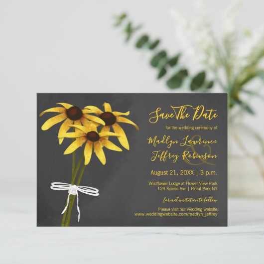 Black Eyed Susan bruiloft Save The Date (Staand voorkant)