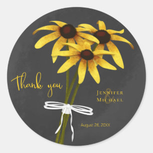 Black Eyed Susan chalk getekende bloemen bruiloft Ronde Sticker
