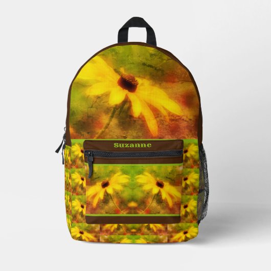Black Eyed Susan Daisy Distsed Personalized Bedrukte Rugzak (Voorkant)