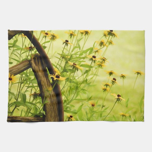 Black-Eyed Susan en Wagon Wheel Photo Theedoek (Horizontaal)
