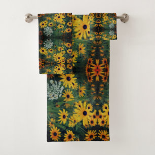 Black Eyed Susan Field Flowers Abstract Patroon Bad Handdoek