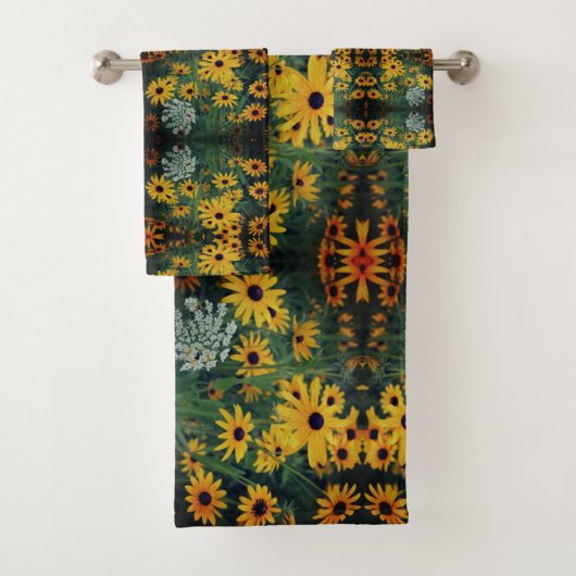 Black Eyed Susan Field Flowers Abstract Patroon Bad Handdoek (Insitu)