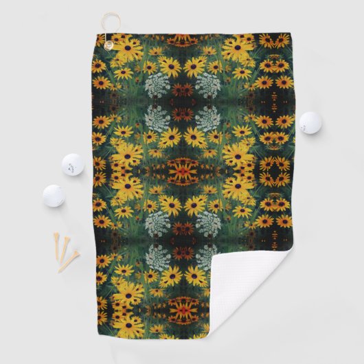 Black Eyed Susan Field Flowers Abstract Patroon Golfhanddoek (Insitu)