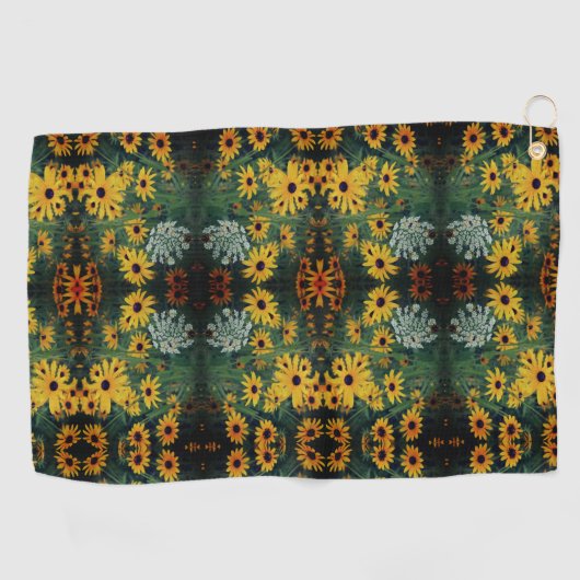 Black Eyed Susan Field Flowers Abstract Patroon Golfhanddoek (Horizontaal)