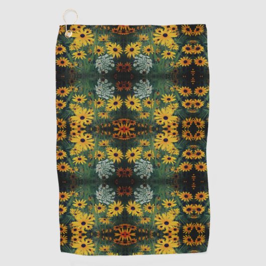 Black Eyed Susan Field Flowers Abstract Patroon Golfhanddoek (Voorkant)