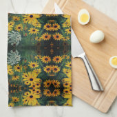 Black Eyed Susan Field Flowers Abstract Patroon Theedoek (Quarter Fold)
