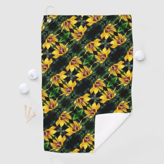 Black Eyed Susan Flower Unfolding Pattern Golfhanddoek (Insitu)