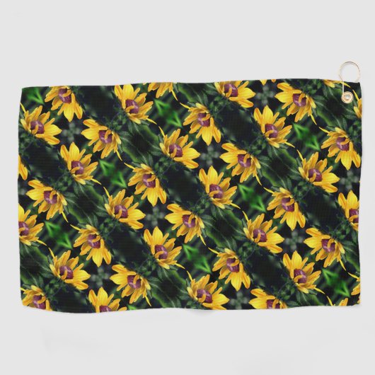 Black Eyed Susan Flower Unfolding Pattern Golfhanddoek (Horizontaal)