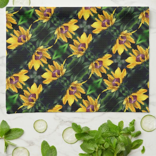 Black Eyed Susan Flower Unfolding Pattern Theedoek (Gevouwen)