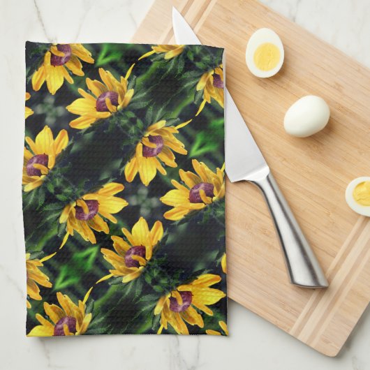 Black Eyed Susan Flower Unfolding Pattern Theedoek (Quarter Fold)