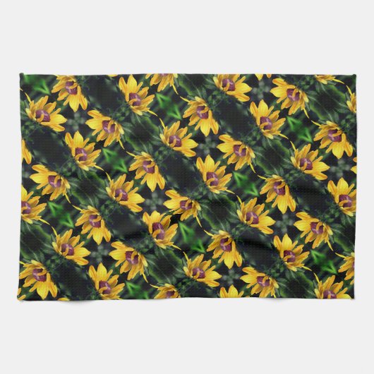 Black Eyed Susan Flower Unfolding Pattern Theedoek (Horizontaal)