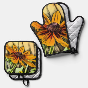 Black Eyed Susan Oven Mitts Ovenwant & Pannenlap Set