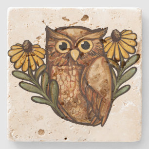 Black Eyed Susan Owl Flower Owls Stenen Onderzetter