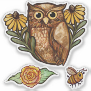 Black Eyed Susan Owl Flower Owls Sticker