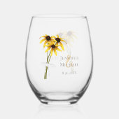 Black Eyed Susan Wilflower bruiloft Wijnglas Zonder Voet (Achterkant)