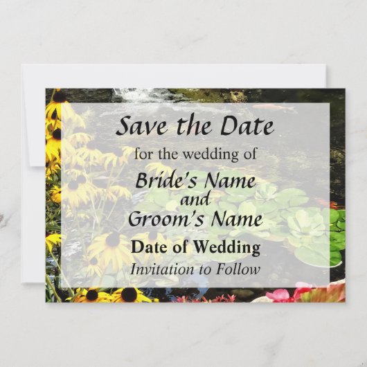 Black-Eyed Susans Bij Koi Vijver Save the Date (Voorkant)