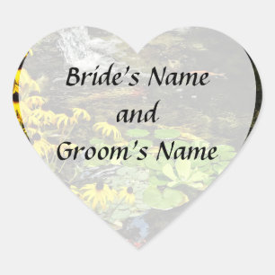 Black-Eyed Susans Bij Koi Vijver Save the Date Hart Sticker