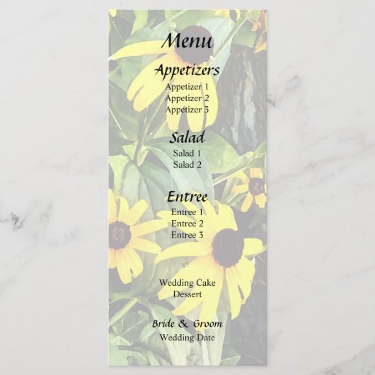 Black Eyed Susans Bij Stenen Muur Menu (Voorkant)