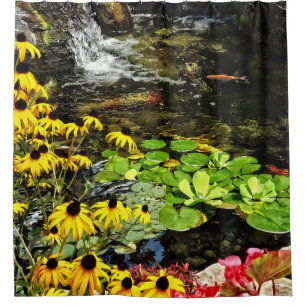 Black-Eyed Susans By Koi Pond Douchegordijn