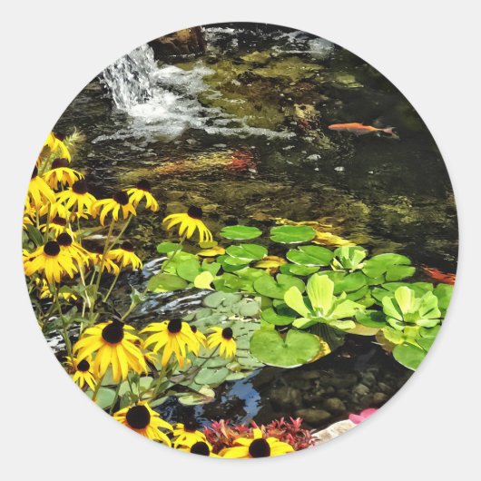 Black-Eyed Susans By Koi Pond Ronde Sticker (Voorkant)