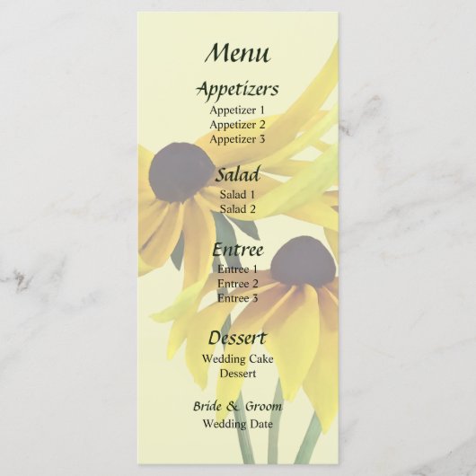 Black Eyed Susans met Curly Petals Weddenschap Men Menu (Voorkant)