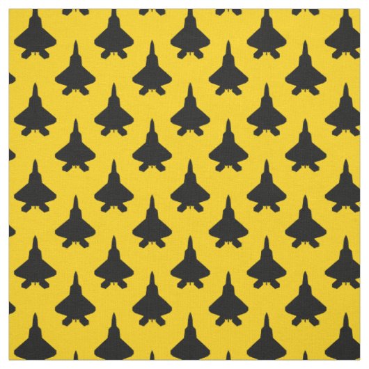 Black F-22 Raptor Fighter Jet Pattern on Yellow Stof (Swatch)