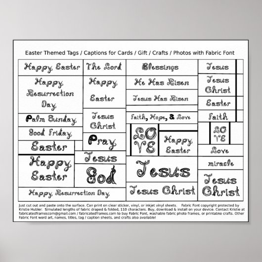 Black Fabric Font Paasonderschriften voor labels v Poster (Voorkant)