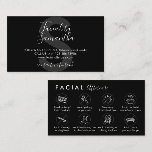 Black Facial Aftercare Advocations Post Instructio Visitekaartje (Voorkant / Achterkant)