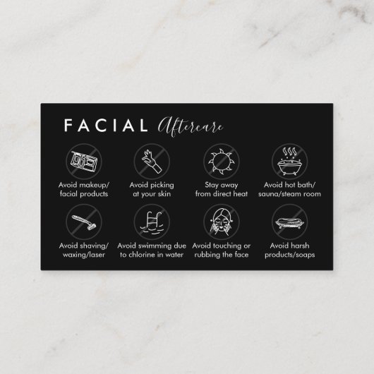 Black Facial Aftercare Advocations Post Instructio Visitekaartje (Achterkant)