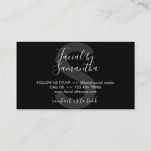 Black Facial Aftercare Advocations Post Instructio Visitekaartje (Voorkant)