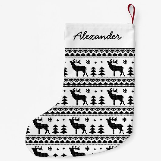 Black Fair Isle-kerstkeukenpatroon Kleine Kerstsok (Achterkant)