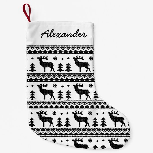 Black Fair Isle-kerstkeukenpatroon Kleine Kerstsok (Voorkant)