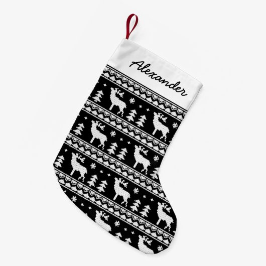 Black Fair Isle-kerstkeukenpatroon Kleine Kerstsok (Voorkant (Hangend))