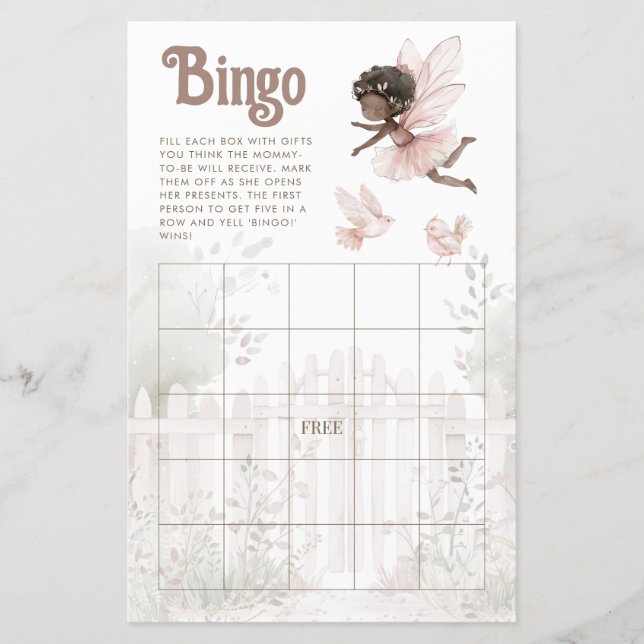 Black Fairy Girl Baby shower Bingo Blad (Voorkant)