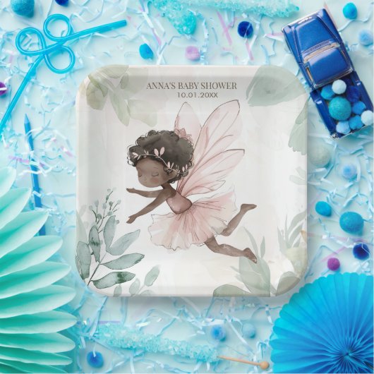 Black Fairy Girl Baby shower Papieren Bordje (Feest)