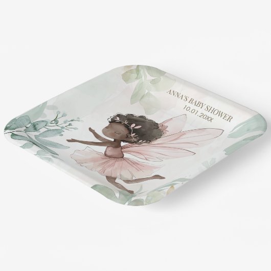 Black Fairy Girl Baby shower Papieren Bordje (Gebogen)