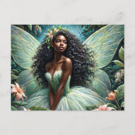 Black Fairy In Green and Peach Botanical Briefkaart