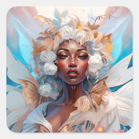 Black Fairy Queen Fantasy Art Vierkante Sticker (Voorkant)