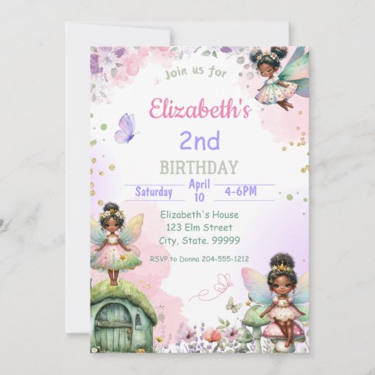 Black Fairy verjaardagsuitnodiging voor meisjes Kaart (Voorkant)