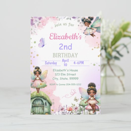 Black Fairy verjaardagsuitnodiging voor meisjes Kaart (Staand voorkant)