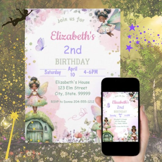 Black Fairy verjaardagsuitnodiging voor meisjes Kaart