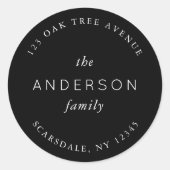 Black Familienaam Retouradres Ronde Sticker (Voorkant)