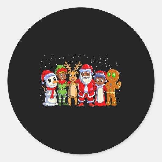 Black Family Christmas Afro African American Santa Ronde Sticker (Voorkant)