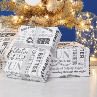 Black Family Christmas Typography Wrapping Paper Cadeaupapier