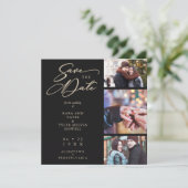 Black Fancy Collage 3 Photos Couple Wedding Save The Date (Staand voorkant)