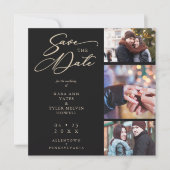 Black Fancy Collage 3 Photos Couple Wedding Save The Date (Voorkant)